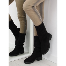 Botine negre cu partea superioară tricotată negru 1 Botine negre cu partea superioară tricotată negru 1