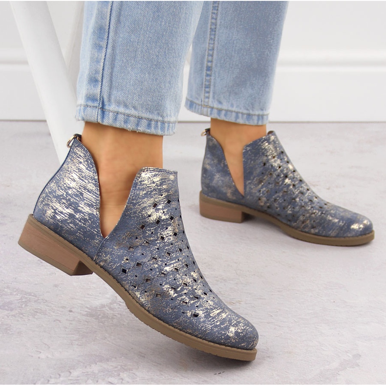 M. DASZYŃSKI Cizme pentru femei, openwork-wiping, m albastru 2