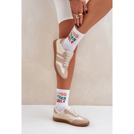 Adidași cu femei scăzute cu bej din piele eco 2