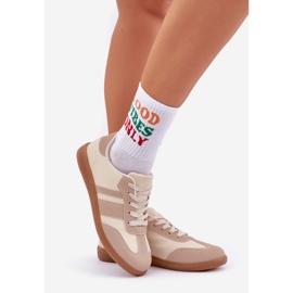 Adidași cu femei scăzute cu bej din piele eco 1