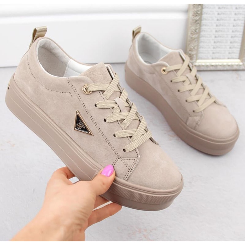 Pantofi din piele intoarsa pe platforma Filippo W PAW315C, bej 1