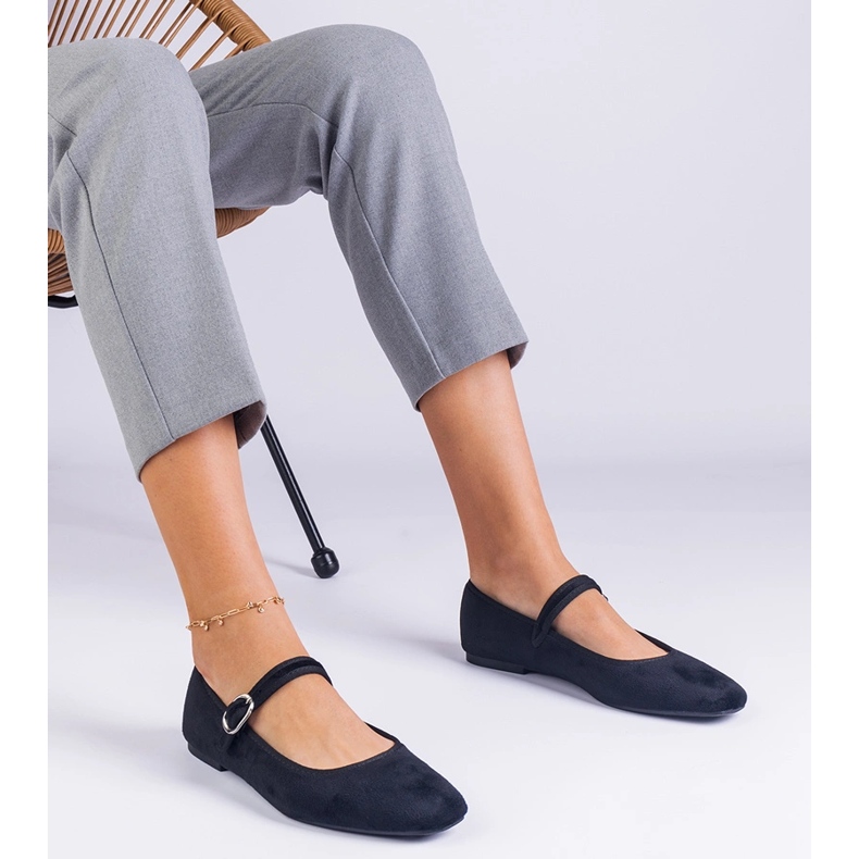 Balerine negre cu centură și nas pătrat negru 1 Balerine negre cu centură și nas pătrat negru 1