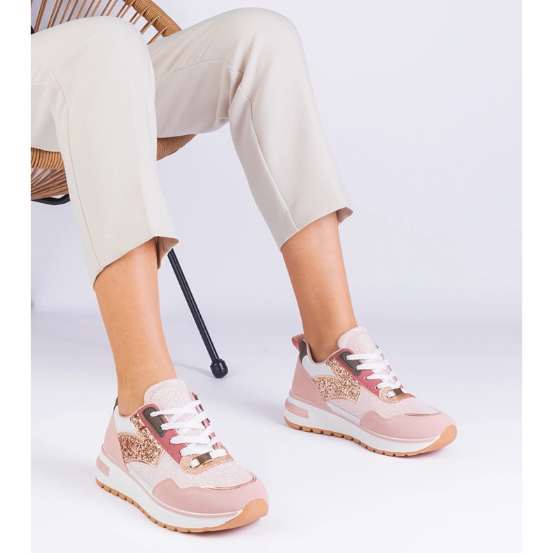 Adidași roz pe platforma decorate cu sclipici 2 Adidași roz pe platforma decorate cu sclipici 2