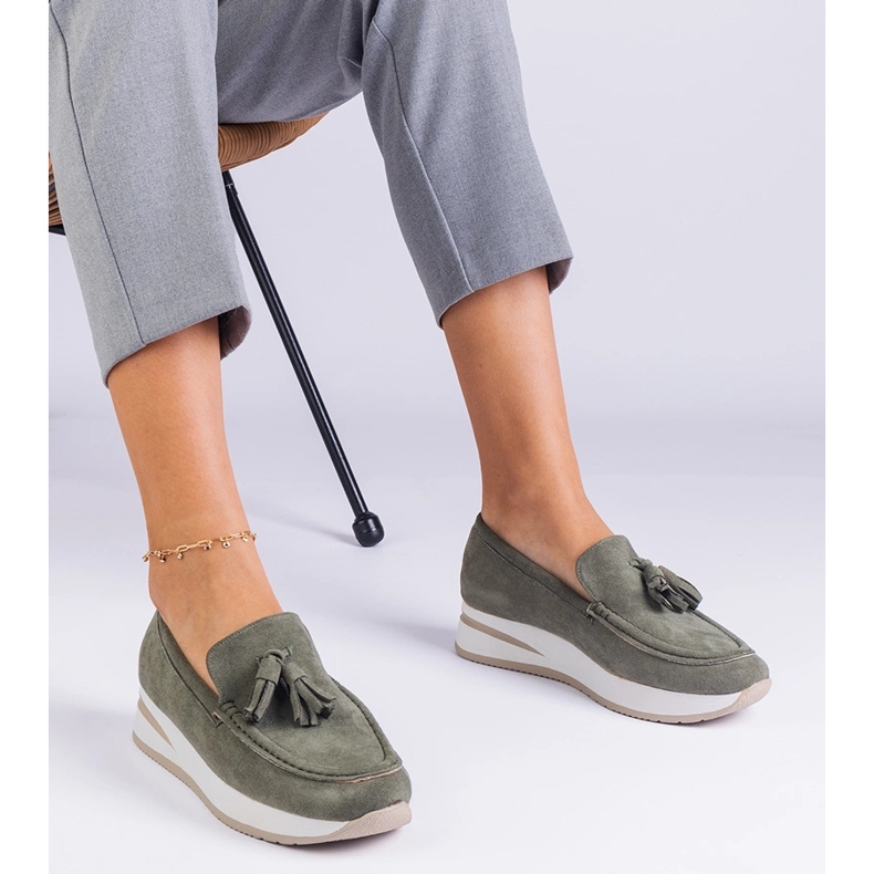 Plăcile pentru femei verzi pe platformă cu franjuri verde 1