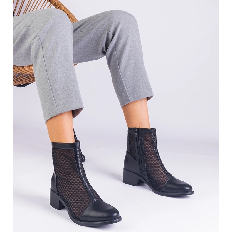 Cizme de plasă neagră pe postare bej 1