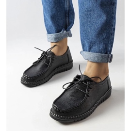 Lucratori din piele de dama neagra cu talpa groasa, piele naturala negru 1