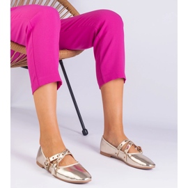 Balerine de Aur din Eco -Leather decorate cu catarame 1