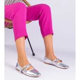 Balerine metalice argintii din argint din Eco -Leather decorate cu catarame 1