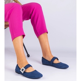 Ballerine albastre bleumarin decorate cu o cataramă cu cristaliki albastru 1