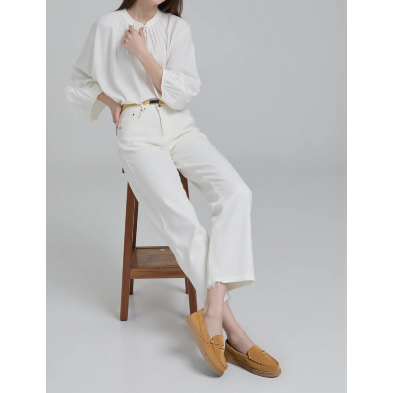 Mocasini de damă din piele intoarsa camel bej 1