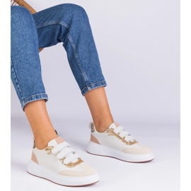 Adidași pentru femei bej pentru velcro decorate cu sclipici 1