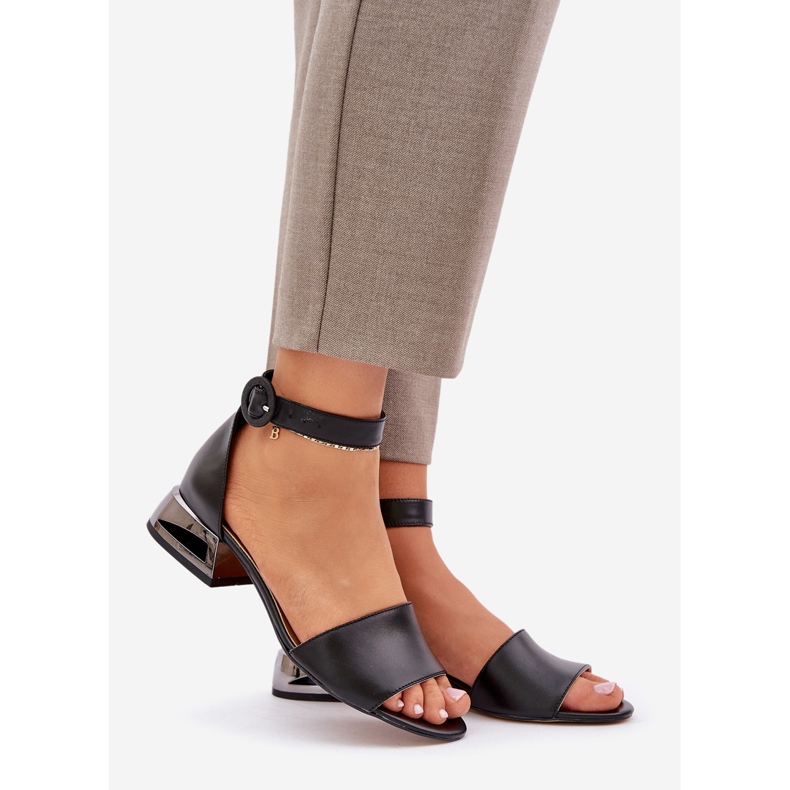 Sandale din piele pe toc argintiu Laura Messi 2143 Negru 2