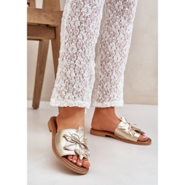 Zazoo Papuci cu decorare piele naturală Zlotys Zlotys din piele naturală de aur 2