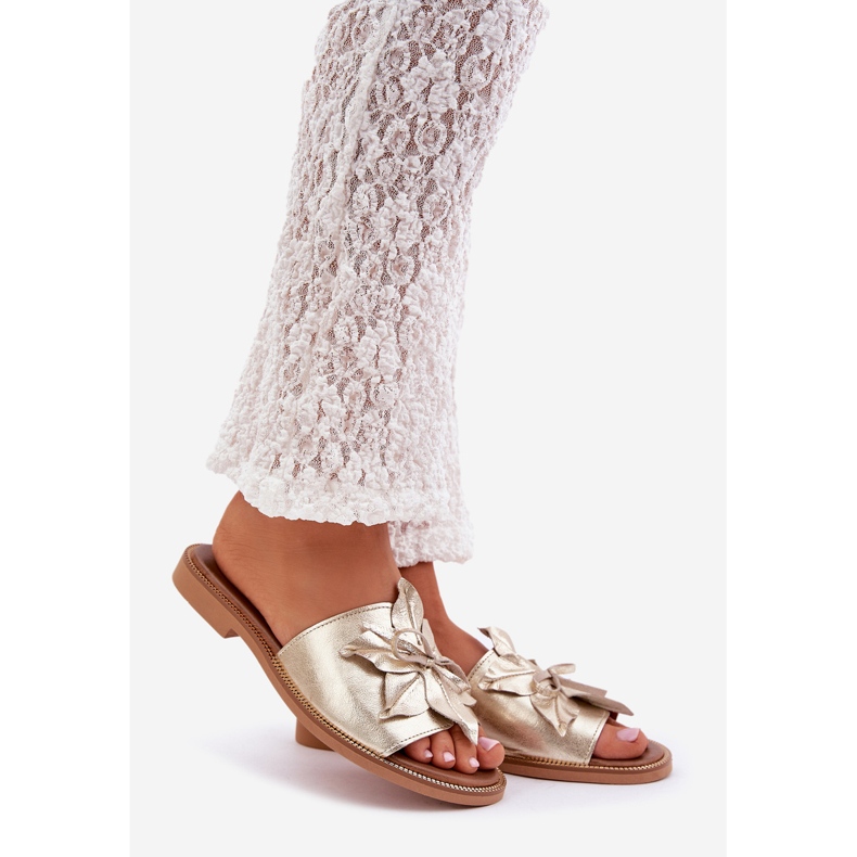 Zazoo Papuci cu decorare piele naturală Zlotys Zlotys din piele naturală de aur 1