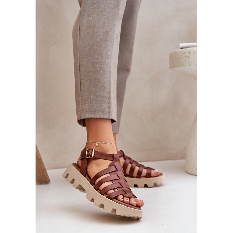 Sandale din piele pentru femei Zazoo 3695 Brown maro 2