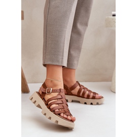 Sandale din piele pentru femei Zazoo 3695 Camel maro 2