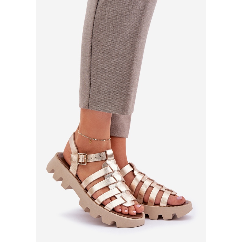 Zazoo Sandale din piele pentru femei Zlotys Zlotys Zlotys de aur 1