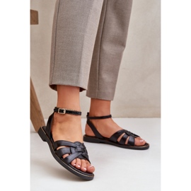 Sandale din piele pentru femei cu tocuri plate Zazoo 3688 Negru 2 Sandale din piele pentru femei cu tocuri plate Zazoo 3688 Negru 2