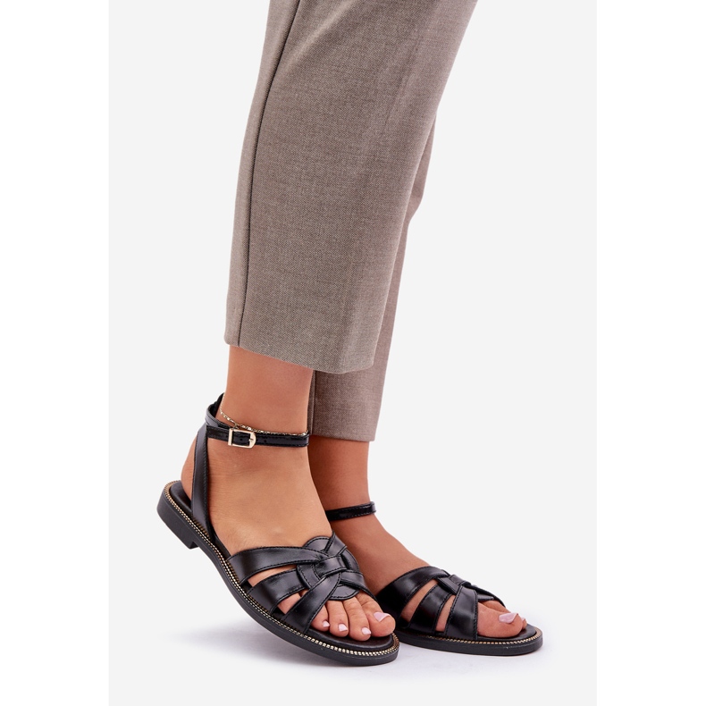 Sandale din piele pentru femei cu tocuri plate Zazoo 3688 Negru 1 Sandale din piele pentru femei cu tocuri plate Zazoo 3688 Negru 1