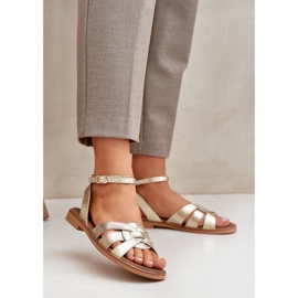 Zazoo Sandale din piele pentru femei cu tocuri plate Zlotys Zlotys de aur 2 Zazoo Sandale din piele pentru femei cu tocuri plate Zlotys Zlotys de aur 2
