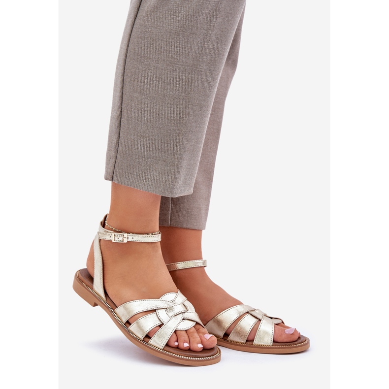 Zazoo Sandale din piele pentru femei cu tocuri plate Zlotys Zlotys de aur 1 Zazoo Sandale din piele pentru femei cu tocuri plate Zlotys Zlotys de aur 1