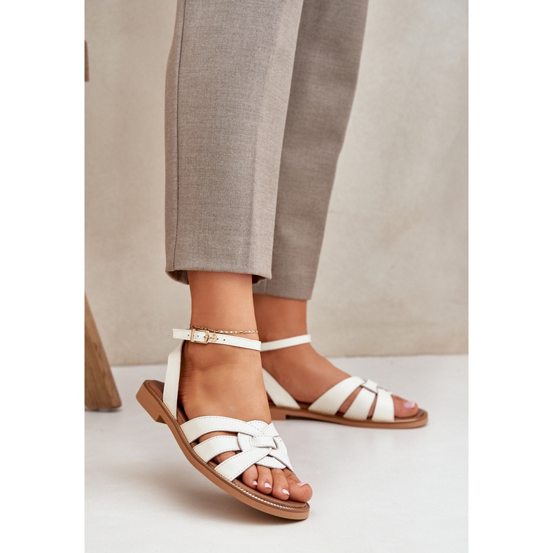 Lewski Shoes Zazoo 3688 ECRU, sandale de fotbal plat alb 2