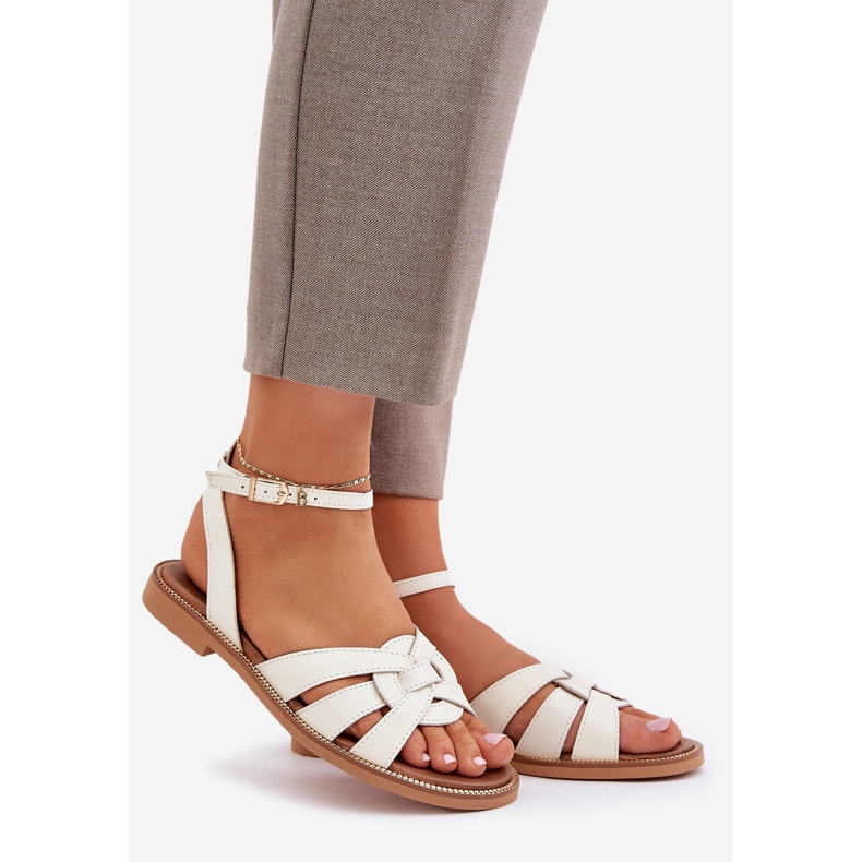 Lewski Shoes Zazoo 3688 ECRU, sandale de fotbal plat alb 1