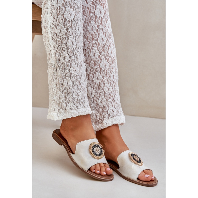 Lewski Shoes Flip -flops din piele cu Lewski 3047/O -Goldden șters de aur 1