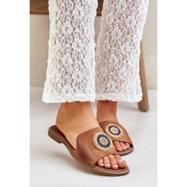 Lewski Shoes Flip -flops din piele cu cămilă cu sumă plană maro 1