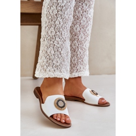 Lewski Shoes Flip -flops din piele cu decorare cu lewski 3047/o cu ​​lac plat alb 1