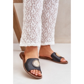 Clapele din piele cu decorare cu degetele plate Zazoo 3047/o Negru 1