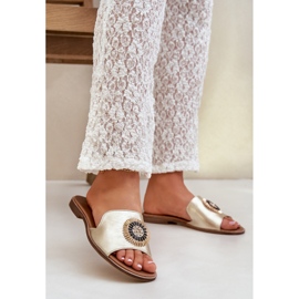 Lewski Shoes Flip -flops din piele cu Lewski Złote cu baie plată de aur 2