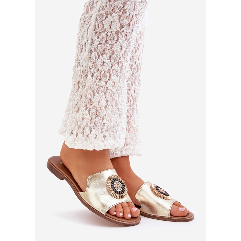 Lewski Shoes Flip -flops din piele cu Lewski Złote cu baie plată de aur 1