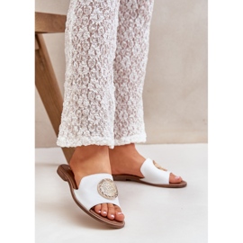 Clapele din piele cu decorare cu degetele plate Zazoo 3047/O White alb 2