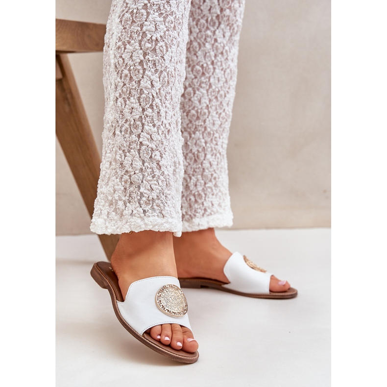 Clapele din piele cu decorare cu degetele plate Zazoo 3047/O White alb 2