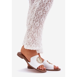 Clapele din piele cu decorare cu degetele plate Zazoo 3047/O White alb 1