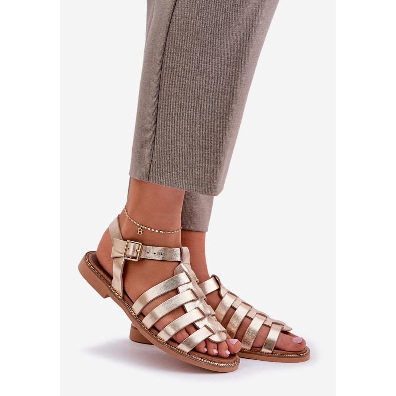 Zazoo Sandale din piele cu tocuri plate Zlotys Zlotys Zlotys de aur 1