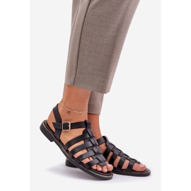 Sandale din piele cu tocuri plate zazoo 3686 negru 1