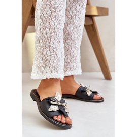 Papuci cu decorare piele naturală Zazoo 3574/Z Black negru 2