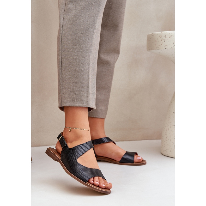 Lewski Shoes Sandale din piele pentru cataramă cu pompare Lewski 3041 Negru 2