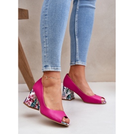 Lewski Shoes Pompe din piele cu un călcâie decorativă Pantofi Lewski 2608/K Fuchsja roz 2