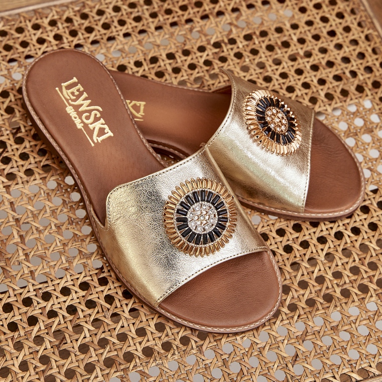 Flip -flops din piele cu decor plat Zazoo 3047/o auriu de aur 2