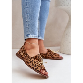 Zazoo 2660 Ballerine din piele pentru femei cu imprimeu maro leopard 2