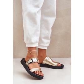 Zazoo Papucii din piele pentru femei pe platforma Zloty Zloty Zloty de aur 2