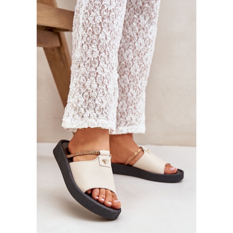 Zazoo 2896 papuci din piele pentru femei bej 2