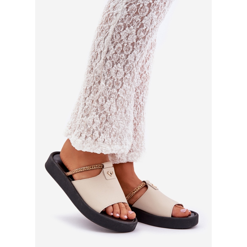 Zazoo 2896 papuci din piele pentru femei bej 1