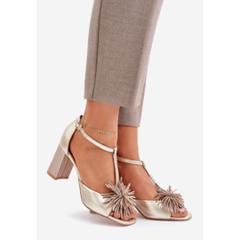 Sandale din piele pe toc inalt cu decor Laura Messi 2758 Gold de aur 1