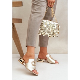 Elegant din piele scăzută pentru femei, Laura Messi 2874 Zlotys de aur 2