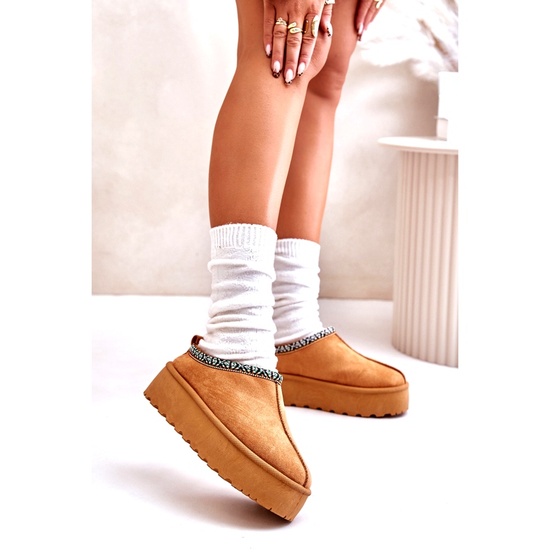 Papuci pentru femei pe platformă cu broderie de cămilă bej 2