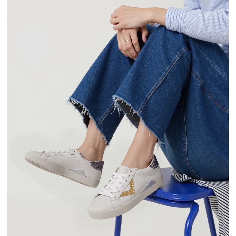 Adidași de sclipici pentru femei Inserții de aur alb 1